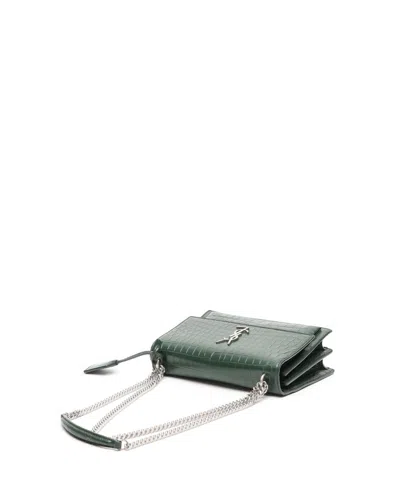 Saint Laurent Medium Croc Sunset Bag In Green