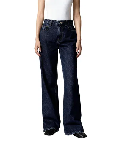 Nocturne Zip Accent Straight-leg Denim Pants In Dark Wash In Blue