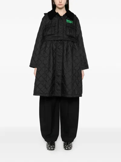 Barbour X Ganni Quilted Hooded Coat In Black