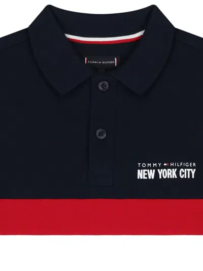Tommy Hilfiger Junior Logo Colour-block Polo T-shirt In Blue