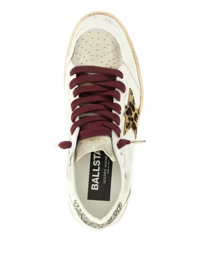 Golden Goose Ballstar White Low Top Sneakers With Glittered Star Patch On The Side And Glittered Heel With Logo L In Multi