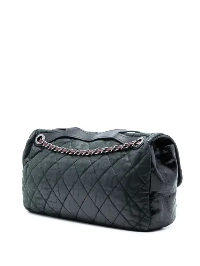 Pre-owned Chanel 2009-2010 Jumbo Iridescent Calfskin In The Mix Flap Satchel In Green