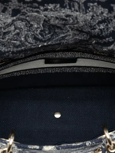 Pre-owned Dior 2021 Large Embroidered Canvas Toile De Jouy Lady D Lite Satchel In Blue