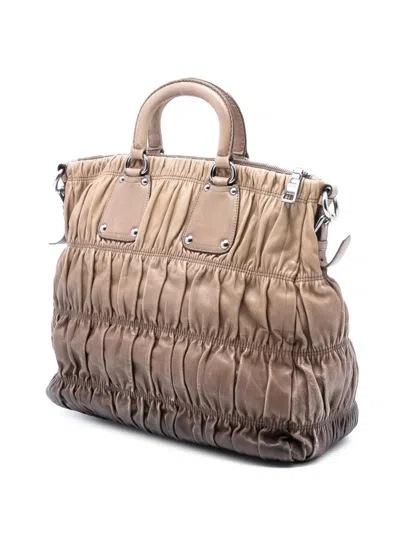 Pre-owned Prada 2000-2025 Nappa Gaufre Ombre Satchel In Brown