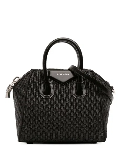 Pre-owned Givenchy 2022 Mini Raffia Antigona Satchel In Black