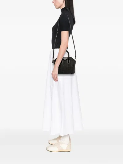 Pre-owned Givenchy 2022 Mini Raffia Antigona Satchel In Black