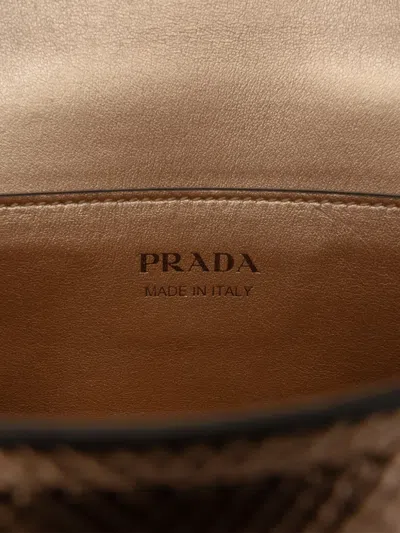 Pre-owned Prada 2013-2025 Metallic Saffiano Cuir Leather Monochrome Envelope Flap Crossbody Bag In Brown