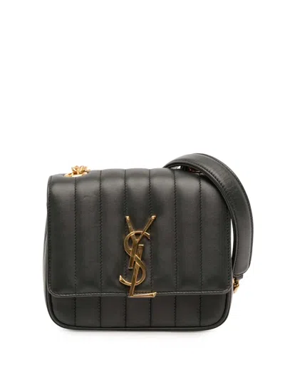 Pre-owned Saint Laurent 2018 Small Lambskin Monogram Vicky Chain Bag Crossbody Bag In Black