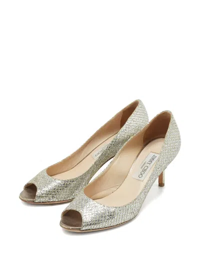 Pre-owned Jimmy Choo Glitter Peep-toe Pumps In Silver