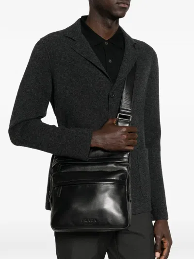 Prada Leather Shoulder Bag In Black