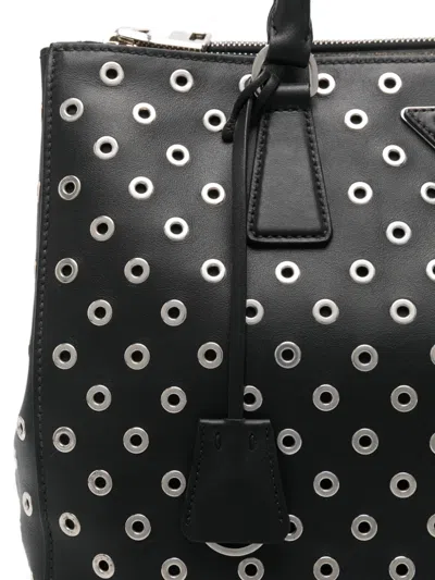 Prada Eyelet Tote Bag In Black