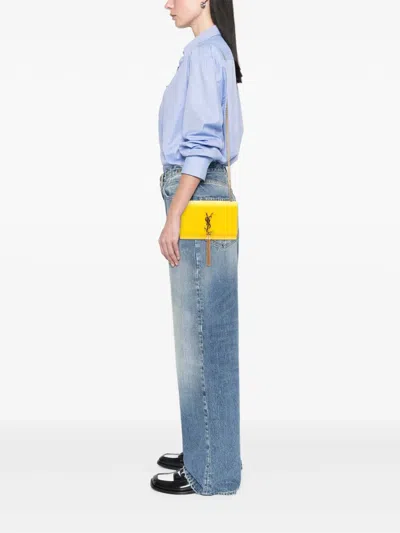 Pre-owned Saint Laurent 2018 Small Grain De Poudre Monogram Kate Tassel Crossbody Bag In Yellow