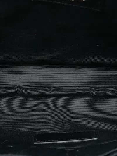 Pre-owned Saint Laurent 2018 Quilted Chevron Leather Monogram Document Holder Clutch Bag In Black