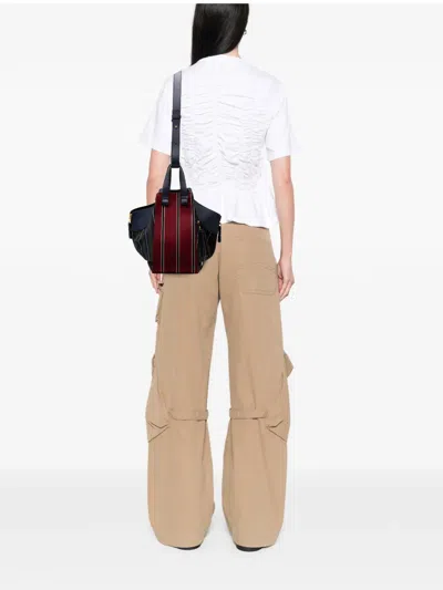 Pre-owned Loewe 2018 Medium Stripes Canvas And Leather Hammock Satchel In Red