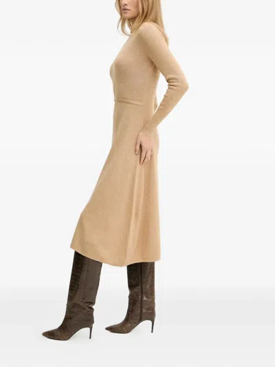 Fracomina Roll-neck Embellished Belt Dress In Neutral