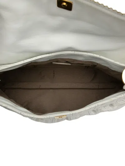 Pre-owned Fendi 2000-2010 Small Zucca Perforated Leather Chef Flap Shoulder Bag In White