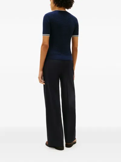 Tommy Hilfiger Cable-knit Striped-trims Short-sleeved Sweater In Multi