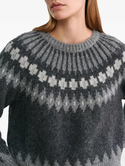 Nili Lotan Genevive Intarsia Alpaca Sweater In Grey Fair Isle