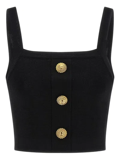 Balmain Cropped Sleeveless Top Gold Button Detail In Black