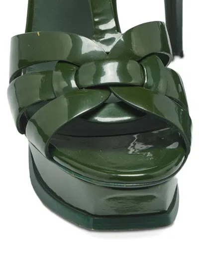 Pre-owned Saint Laurent Interlocked Straps Platform Sandals In Green