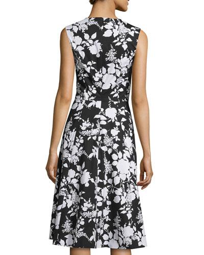 Oscar De La Renta Sleeveless Two-tone Floral-print Dress, Black/white ...