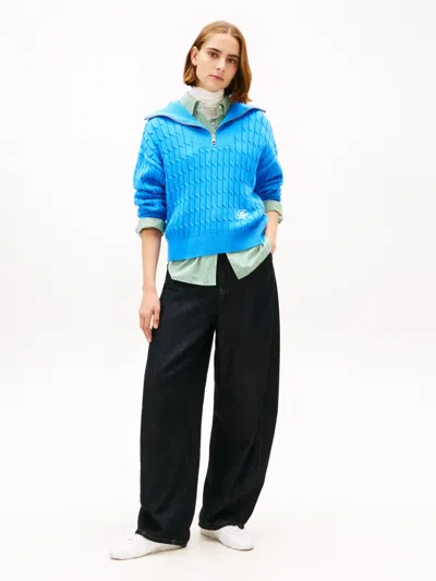 Tommy Hilfiger Zip Cable-knit Sweater In Blue