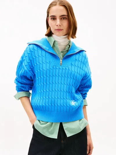 Tommy Hilfiger Zip Cable-knit Sweater In Blue