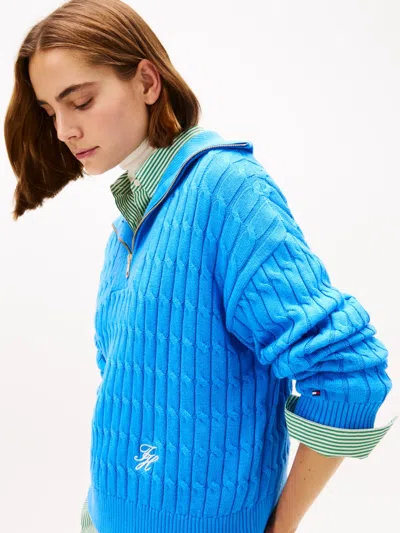 Tommy Hilfiger Zip Cable-knit Sweater In Blue