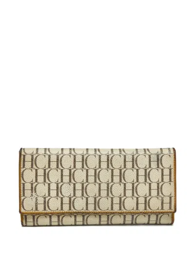 Carolina Herrera Vintage Monogram Coated Canvas Trifold Wallet In Neutral
