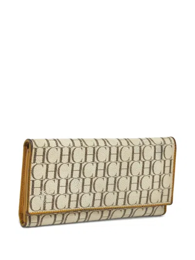 Carolina Herrera Vintage Monogram Coated Canvas Trifold Wallet In Neutral