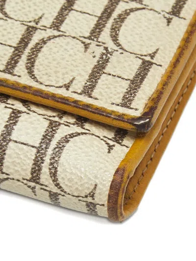 Carolina Herrera Vintage Monogram Coated Canvas Trifold Wallet In Neutral