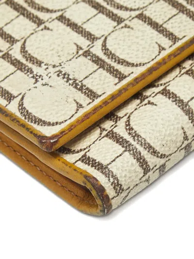 Carolina Herrera Vintage Monogram Coated Canvas Trifold Wallet In Neutral