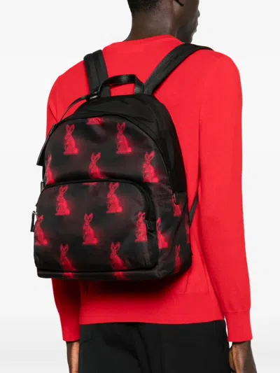 Prada Rabbit-print Backpack In Black