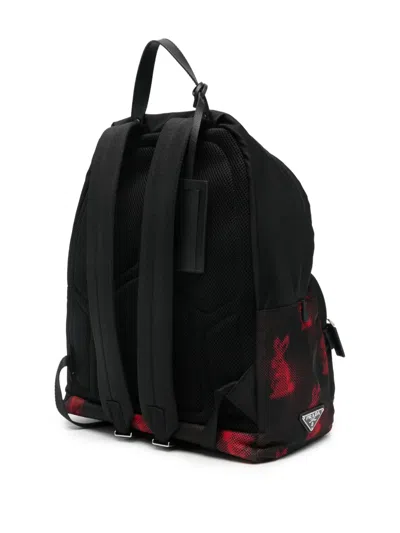 Prada Rabbit-print Backpack In Black