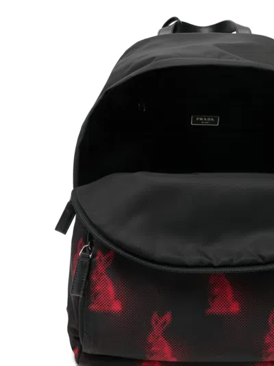 Prada Rabbit-print Backpack In Black