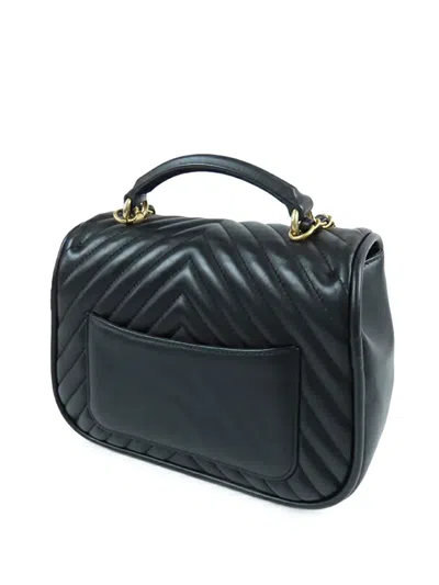 Pre-owned Chanel 2017-2018 Medium Cc Chevron Lambskin Chain Top Handle Flap Satchel In Black