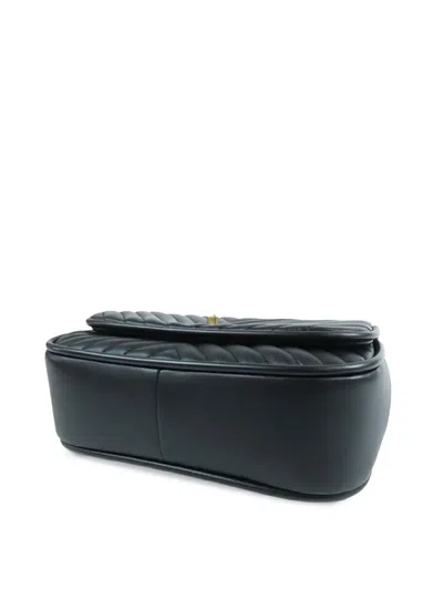 Pre-owned Chanel 2017-2018 Medium Cc Chevron Lambskin Chain Top Handle Flap Satchel In Black