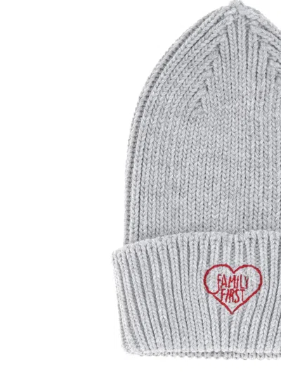 Family First Embroidered Beanie Hat In Gray