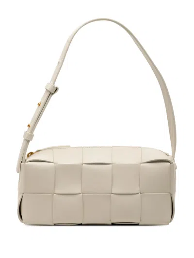 Pre-owned Bottega Veneta 2012-2025 Small Nappa Intrecciato Brick Cassette Shoulder Bag In White