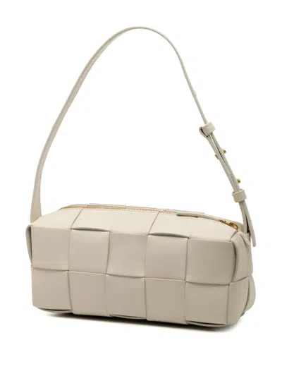Pre-owned Bottega Veneta 2012-2025 Small Nappa Intrecciato Brick Cassette Shoulder Bag In White