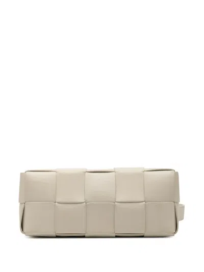 Pre-owned Bottega Veneta 2012-2025 Small Nappa Intrecciato Brick Cassette Shoulder Bag In White