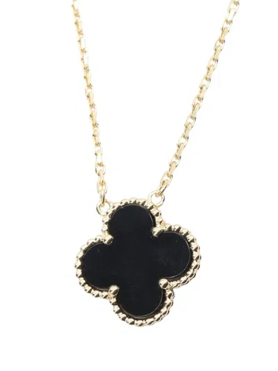 Pre-owned Van Cleef & Arpels 2013-2014 18k Yellow Gold And Onyx Vintage Alhambra Pendant Necklace In Black