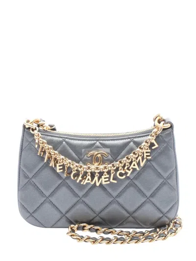 Pre-owned Chanel 2021-2025 Cc Quilted Lambskin Charms Hobo Crossbody Bag In Gray
