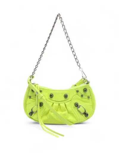 Pre-owned Balenciaga 2010-2025 Mini Croc Embossed Le Cagole Bb Handbag In Yellow