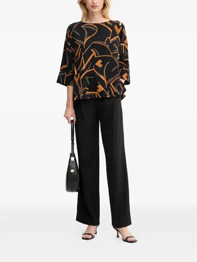 Joseph Ribkoff Geometric-print Flared-sleeve Blouse In Black