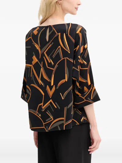 Joseph Ribkoff Geometric-print Flared-sleeve Blouse In Black