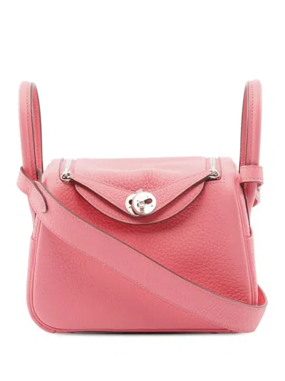 Pre-owned Hermes 2024 Mini Taurillon Clemence Lindy 26 Satchel In Pink