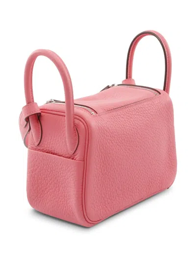 Pre-owned Hermes 2024 Mini Taurillon Clemence Lindy 26 Satchel In Pink