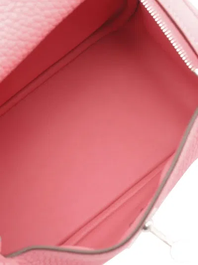 Pre-owned Hermes 2024 Mini Taurillon Clemence Lindy 26 Satchel In Pink