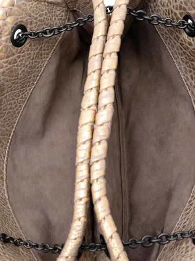 Pre-owned Bottega Veneta 2012-2025 Intrecciato Trimmed Metallic Leather Duo Shoulder Bag In Gold